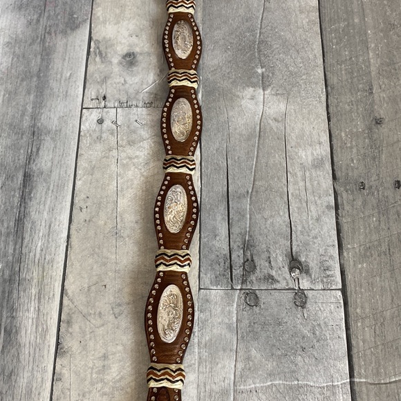 Green Rinestone Y2K Vintage Swarovski Crystal Western Leather Belt Size 36 - Picture 9 of 13